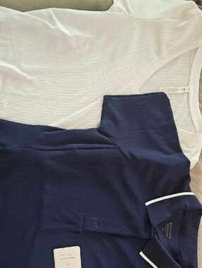 Athleta White Ribbed Tee and Navy Polo Set